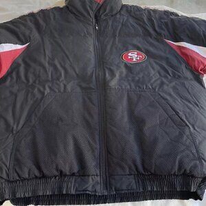 Vintage San Francisco 49ers Men’s Game Day Puffer Jacket Sz XL Black Red 90s